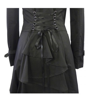 Women Steampunk Victorian Corset Riding Jacket Black Long Collared Ruffle Coat